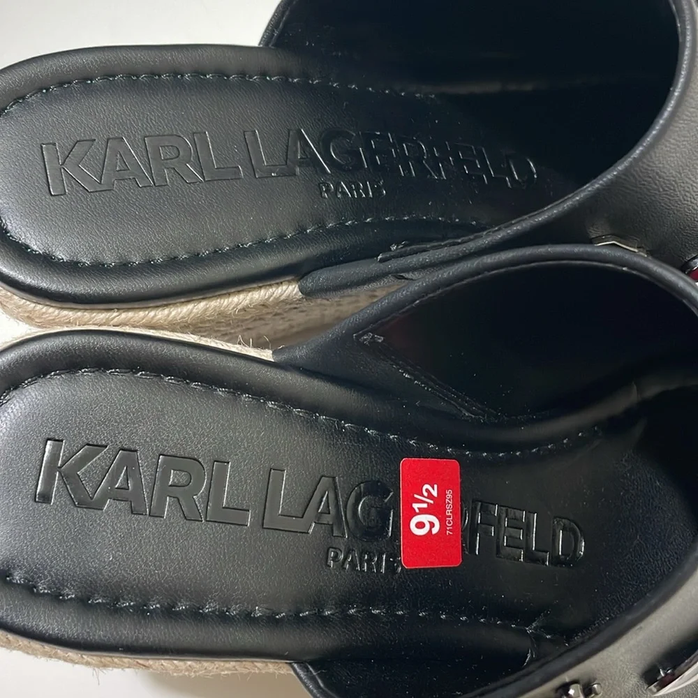 NIB KARL LAGERFELD Paris Black Leather Wedge Size 9.5 M